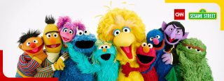 The Muppets of Sesame Street gathered together.
