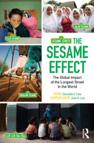A poster titled, 'The Sesame Effect', showing four photographs of Sesame Muppets around the world