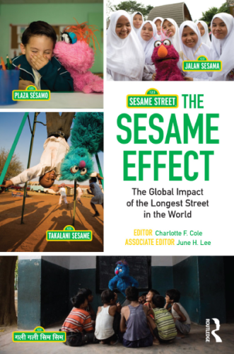 A poster titled, 'The Sesame Effect', showing four photographs of Sesame Muppets around the world.