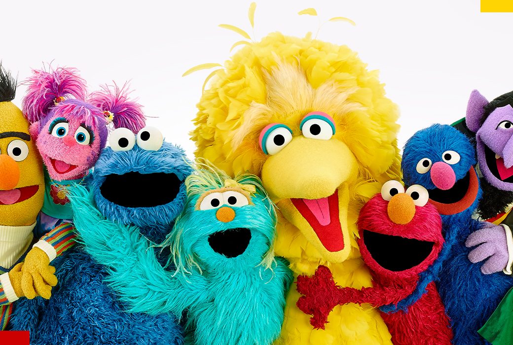 The Muppets of Sesame Street gathered together.