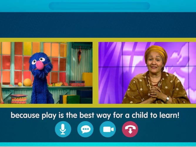 Grover on a video chat.