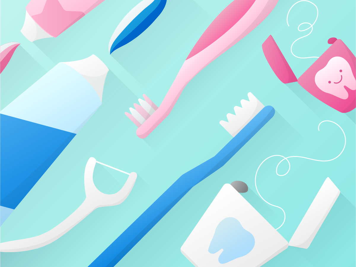 Illustrated oral hygiene supplies.