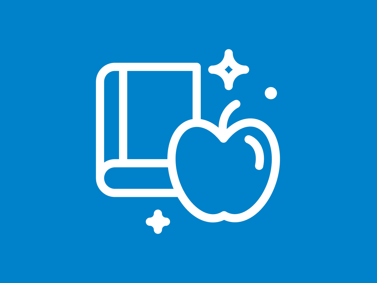Pictogram of a book and apple.