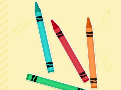 A blue, green, red, and orange crayon.