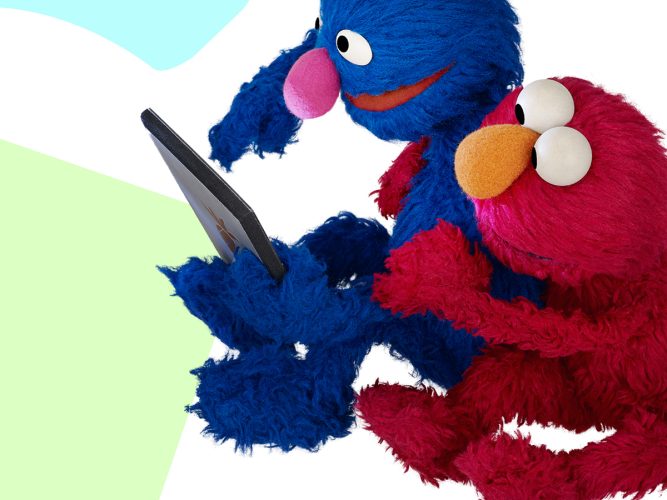 Elmo and Grover on a tablet