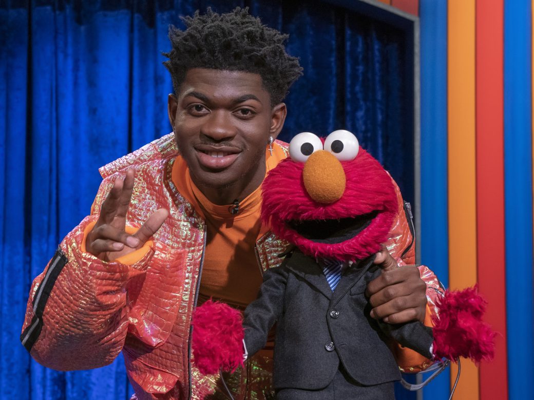 Lil Nas X poses with Elmo on The Not-Too-Late Show