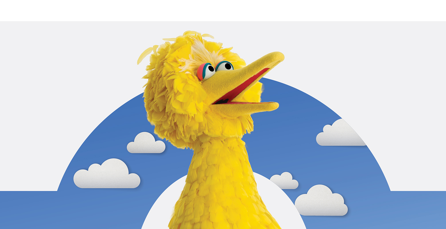 Big Bird in front of clouds.