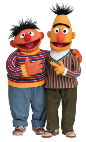 Bert and Ernie pointing at each other