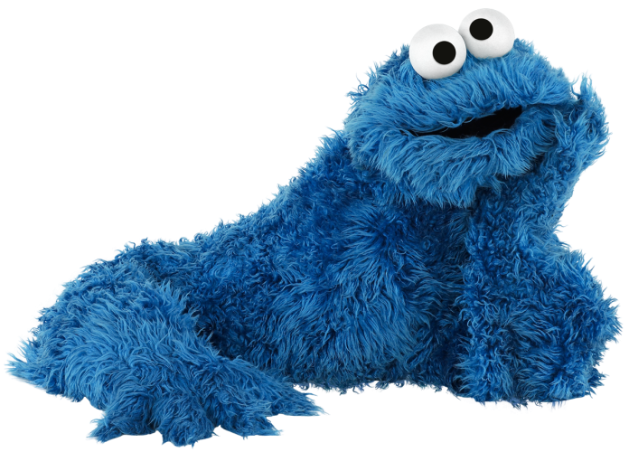 Cookie Monster holding his head in his hands