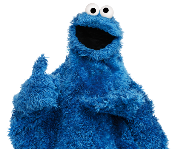 Cookie Monster holding up a thumb's up