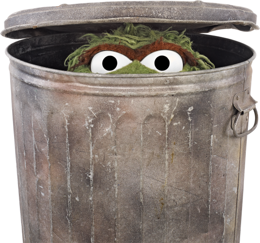 Oscar peeking out of his trash can