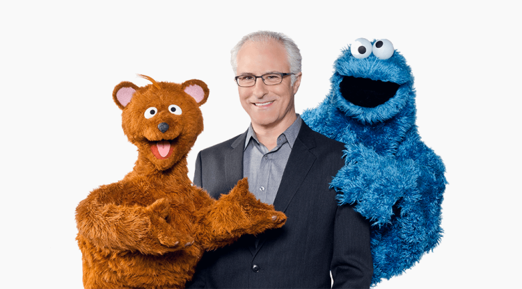 David Rudman with Baby Bear and Cookie Monster.
