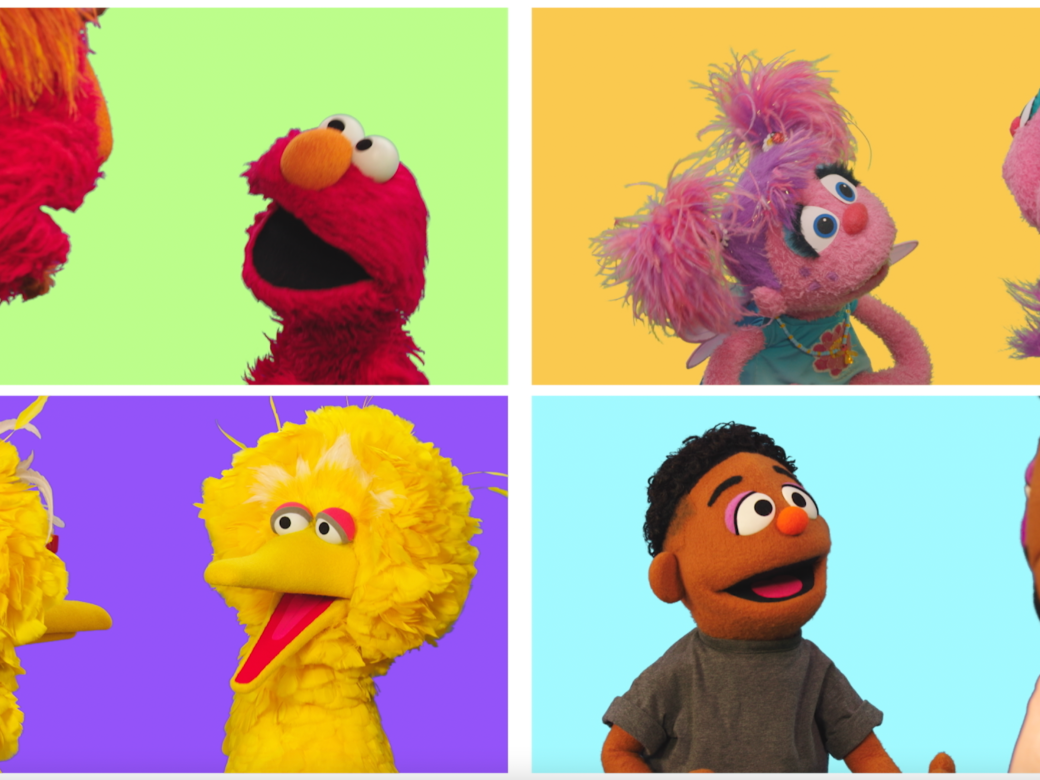 images of different Muppets talking to their parents (Elmo and Louie, Wes and Elijah, etc.)