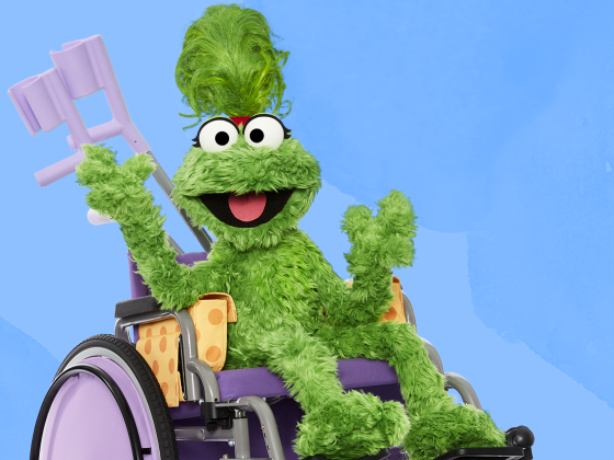 Sesame Workshop's new Muppet character, Ameera, uses a wheelchair and arm  crutches 