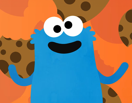 An animation of Cookie Monster with cookies