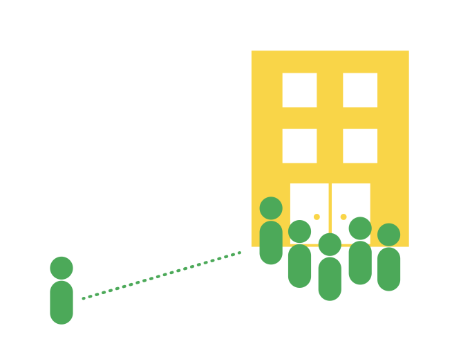 graphic of people entering a building.