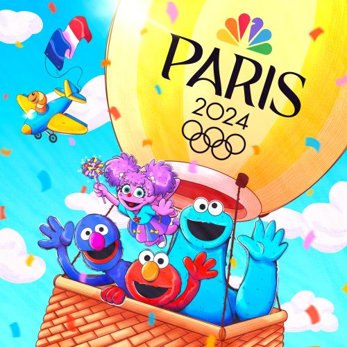 An illustration of Muppets within a hot air balloon for the 2024 Paris Olympics