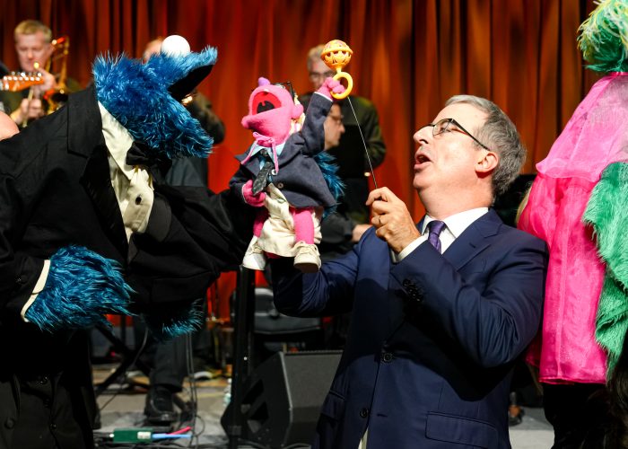 John Oliver with Cookie Monster and Abby Cadabby