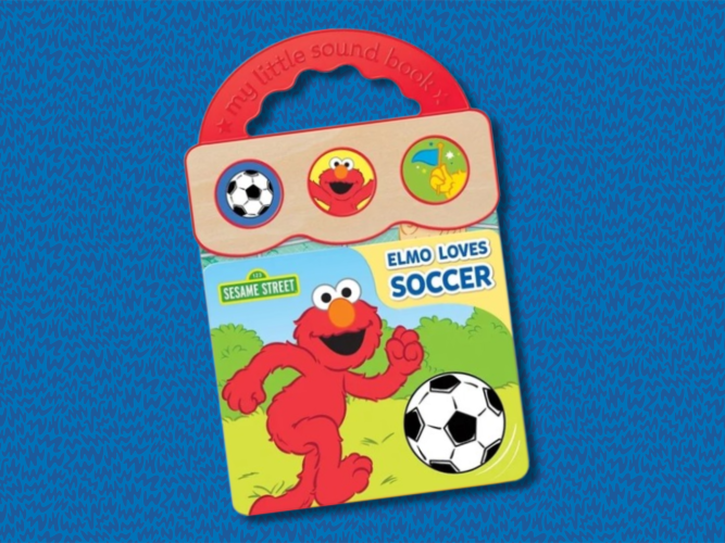 Elmo kicking a ball