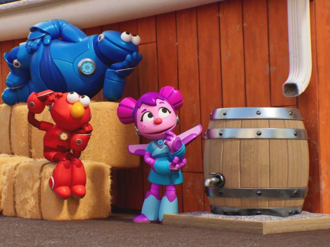 Mecha Cookie, Elmo, and Abby.