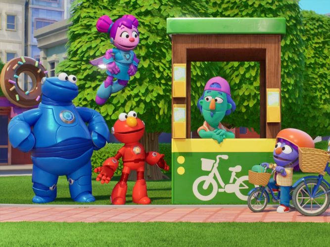 Mecha Cookie, Elmo, and Abby.