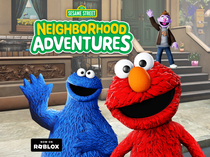 Elmo and Cookie Monster in Roblox game.