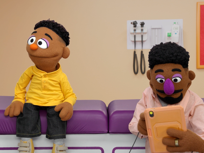 Wes and Elijah at the doctors for a wellness visit.