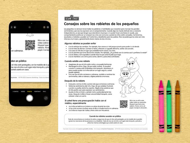 Toddler Tips Meltdowns printable in Spanish.