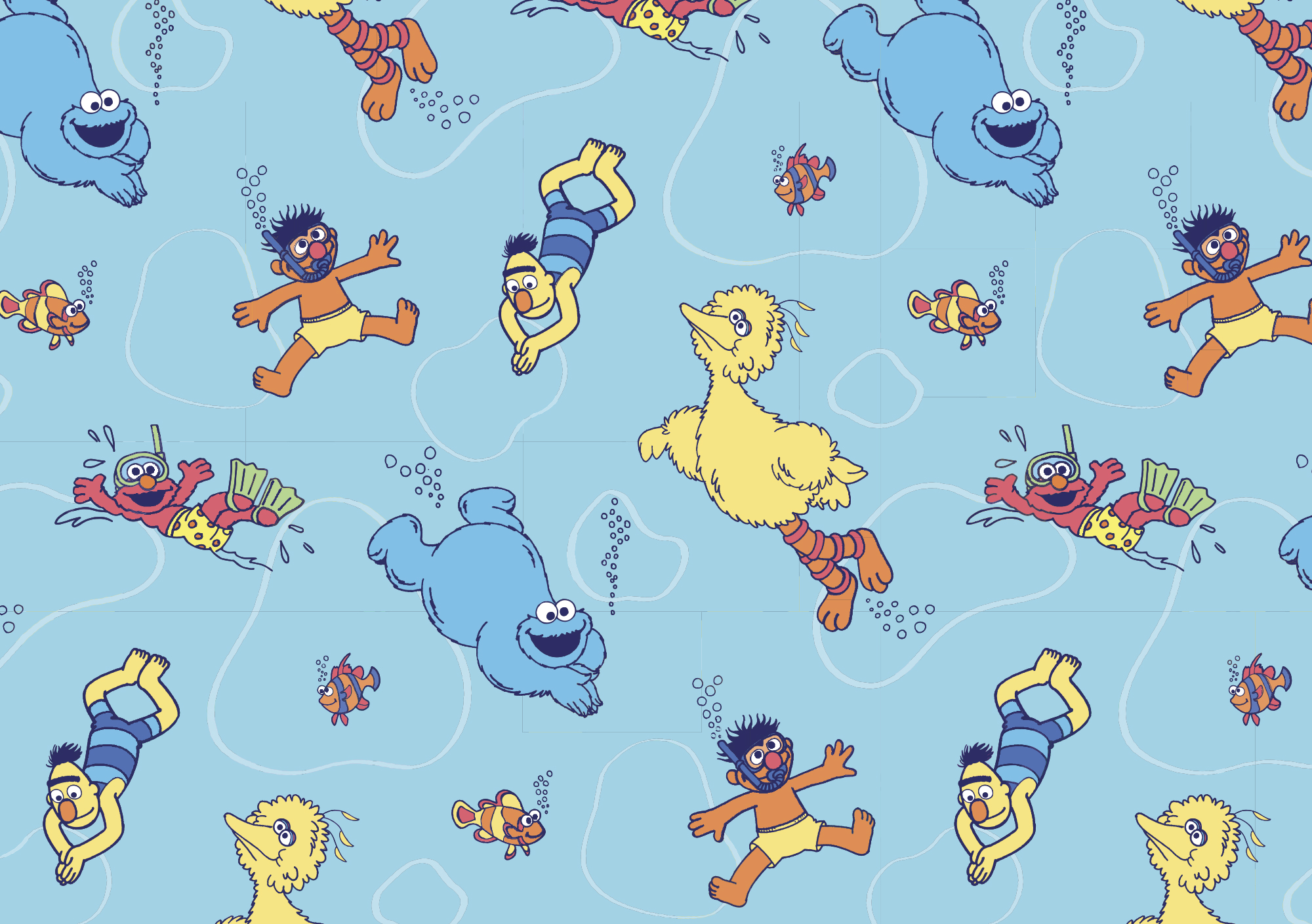 Water with big bird and Cookie pattern.