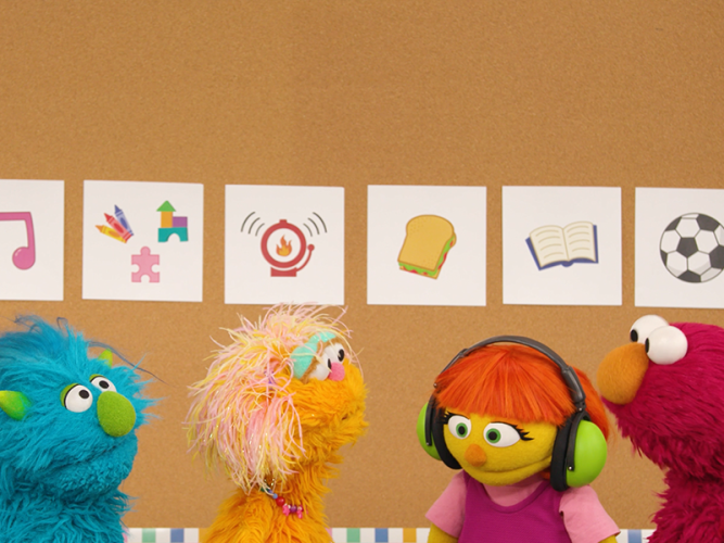 Elmo and Julia with friends.