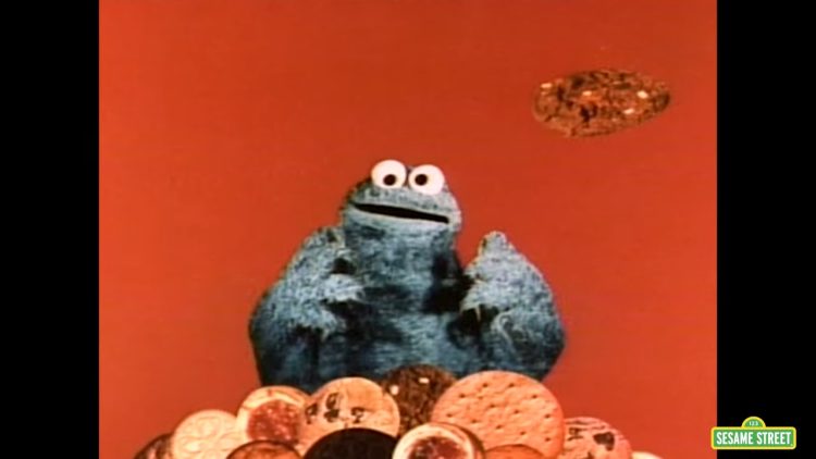Cookie Monster with cookies.