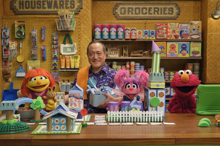 Elmo, Julia, Abby, and Mr.Hooper