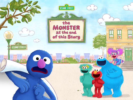 Grover with Sesame Street characters behind him