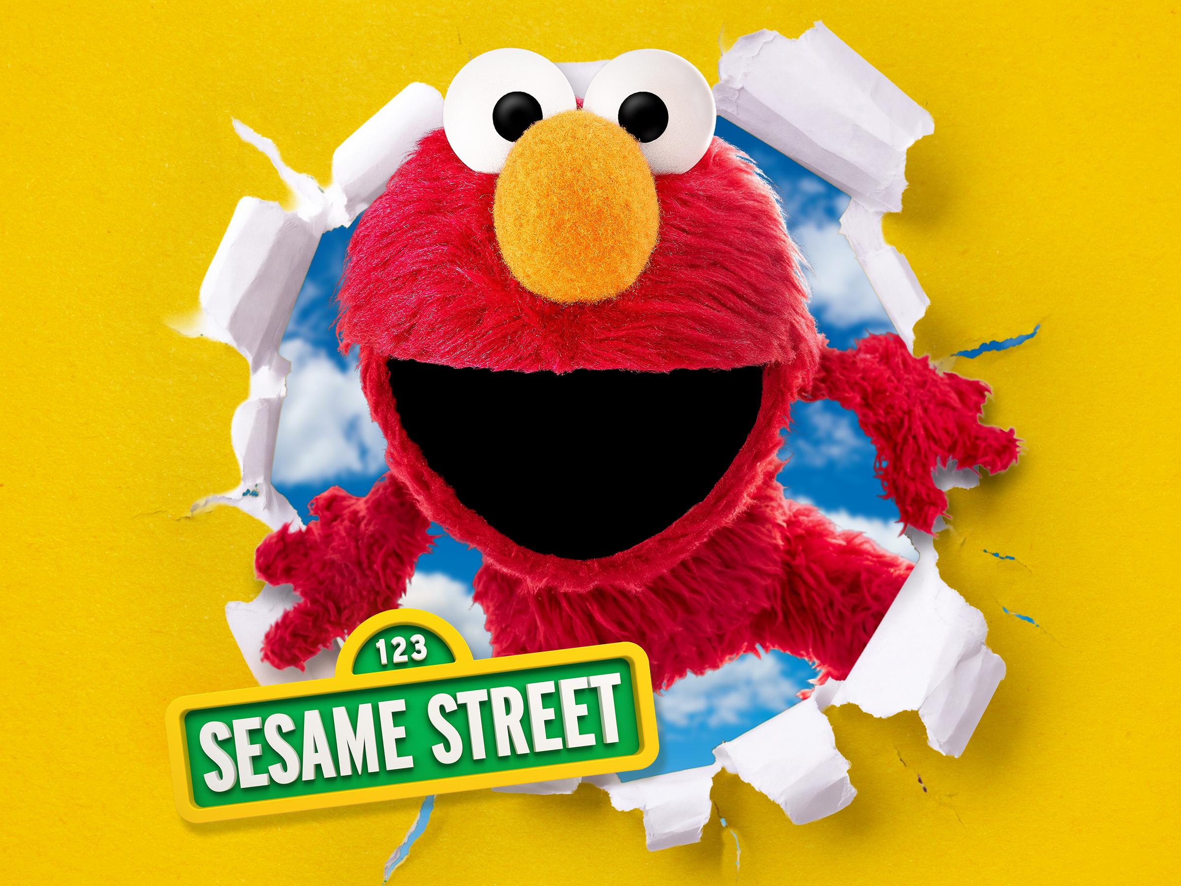 Elmo with the street sign